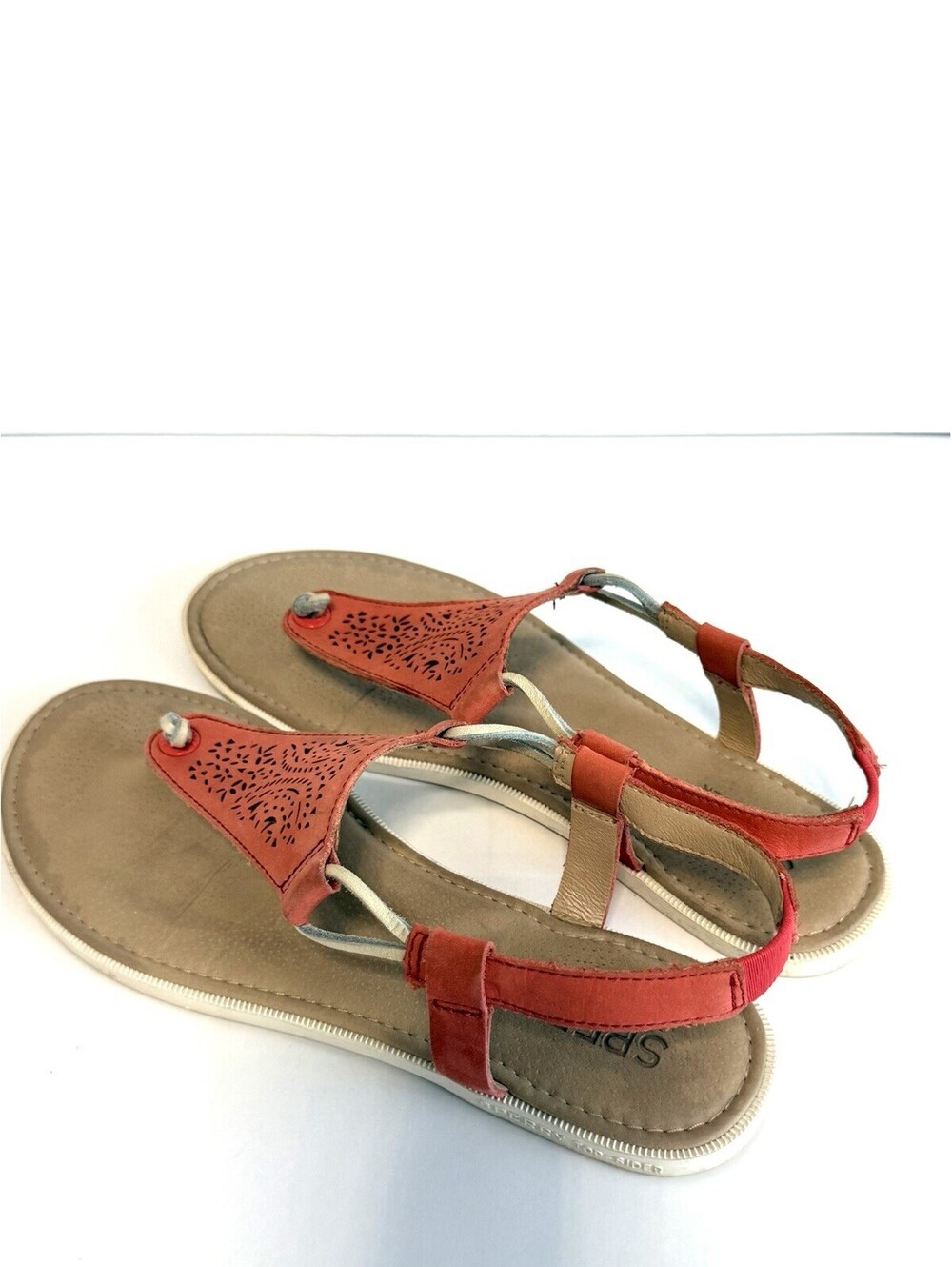 Sperry Top-Sider Women’s 8.5 Leather Thong Sandals Coral Red Ankle Strap